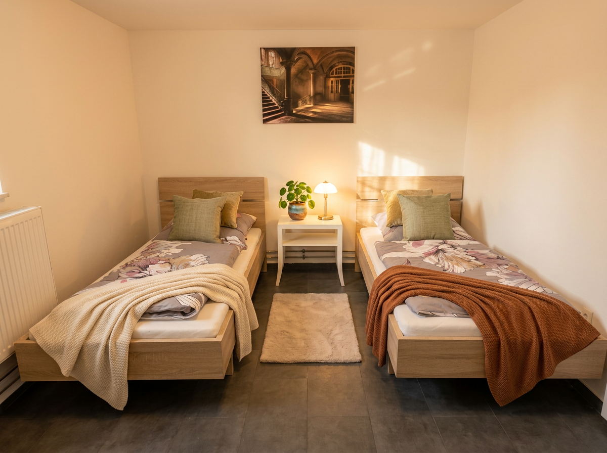 Schlafzimmer mit zwei Einzelbetten in Casita 1 Erdgeschoss